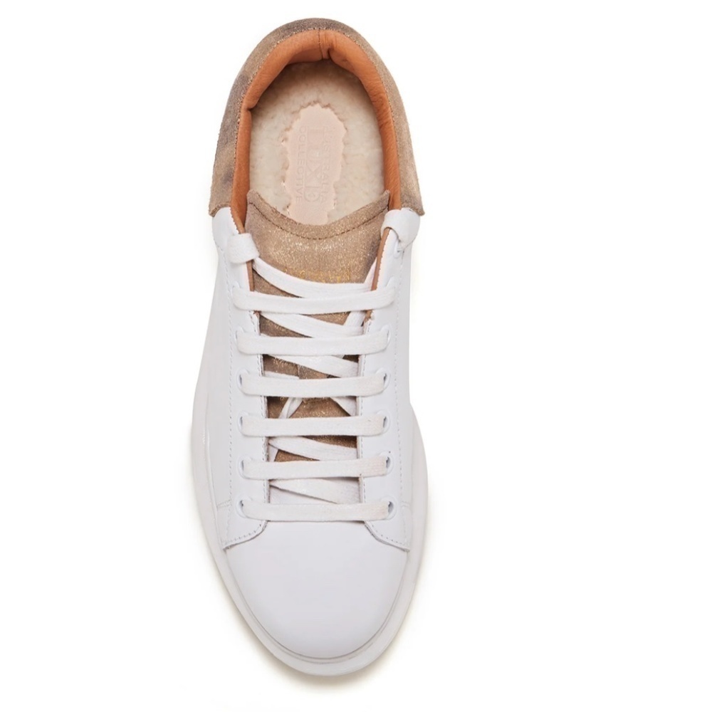 Australia Luxe Leen White/Antique Gold Sneakers with Shearling Lining Sz 9 - NWT
